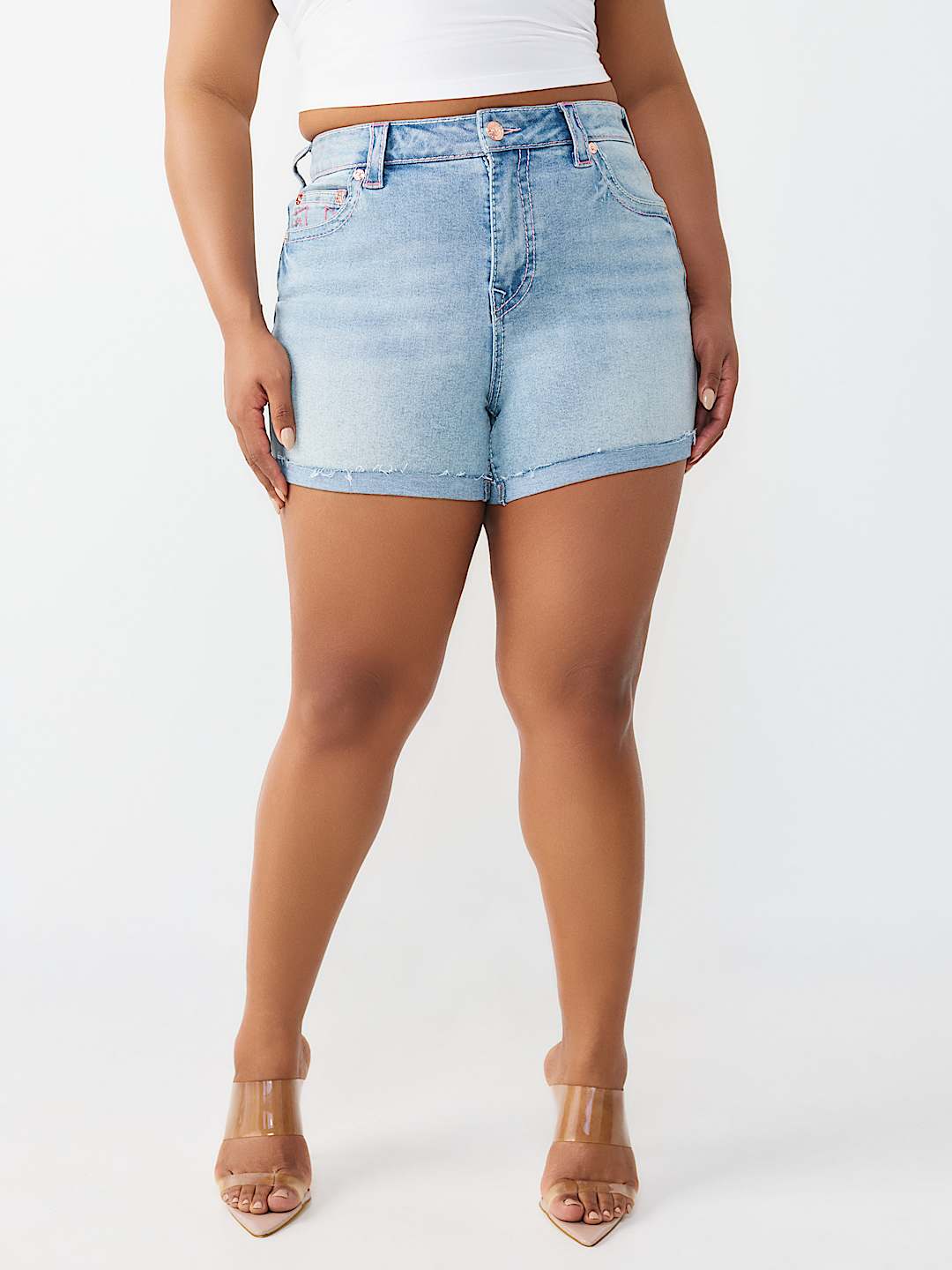 PLUS JENNIE MID RISE BIG T CURVY SHORT , image 2