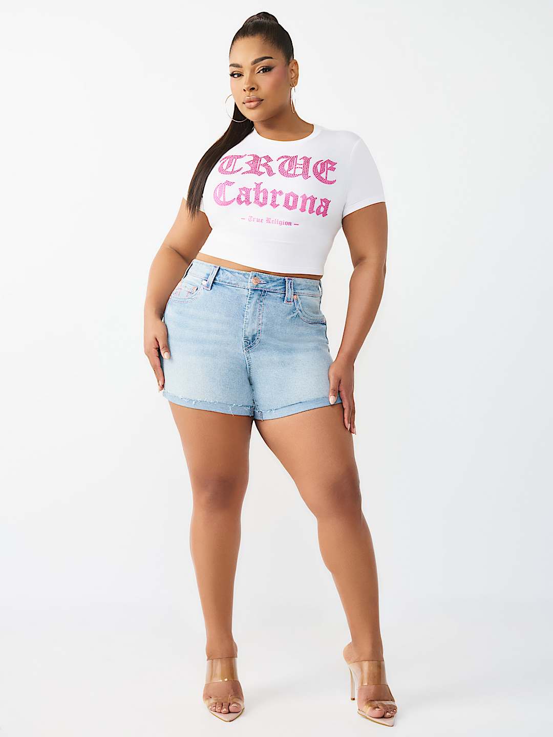 PLUS JENNIE MID RISE BIG T CURVY SHORT , image 3