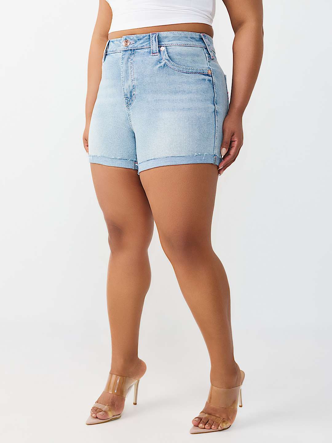 PLUS JENNIE MID RISE BIG T CURVY SHORT , image 4