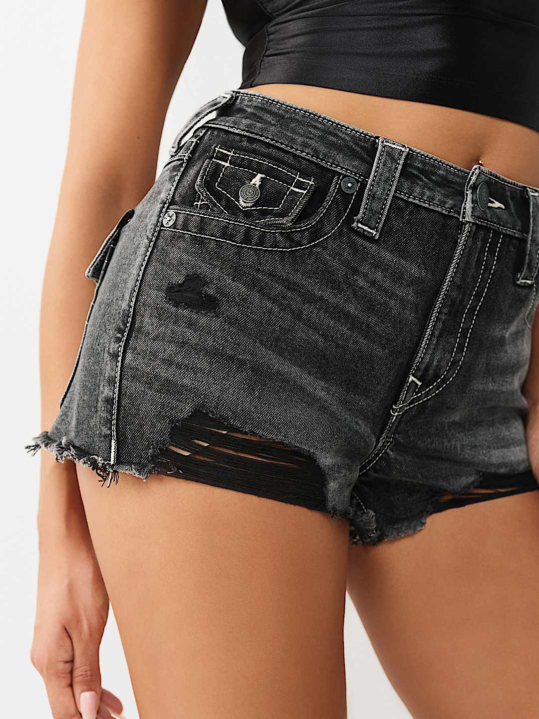 Женские шорты True Religion High Rise Dolphin с потертостями, чернильно-синие