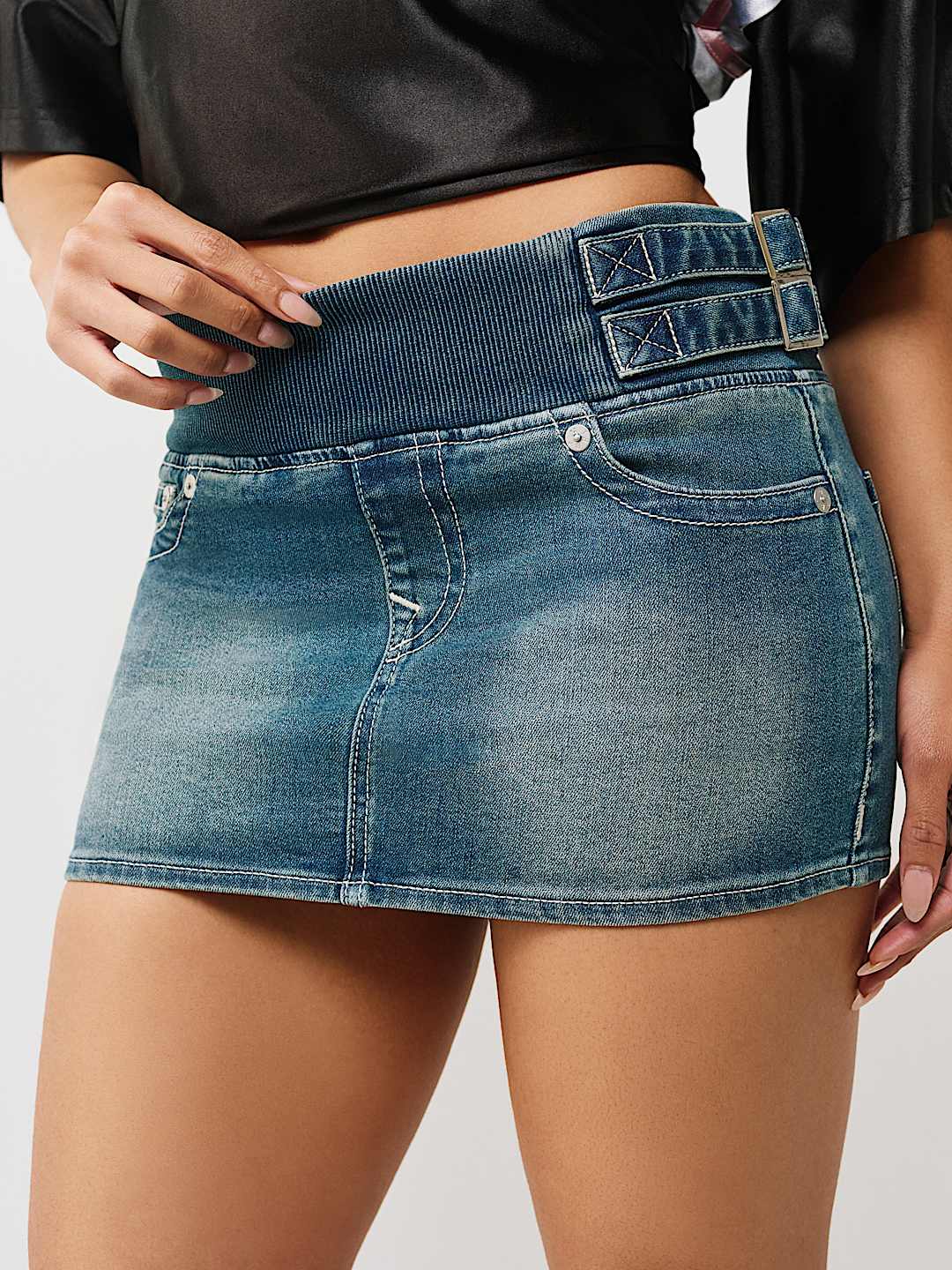 DENIM PULL-ON Y2K MINI SKIRT, image 1
