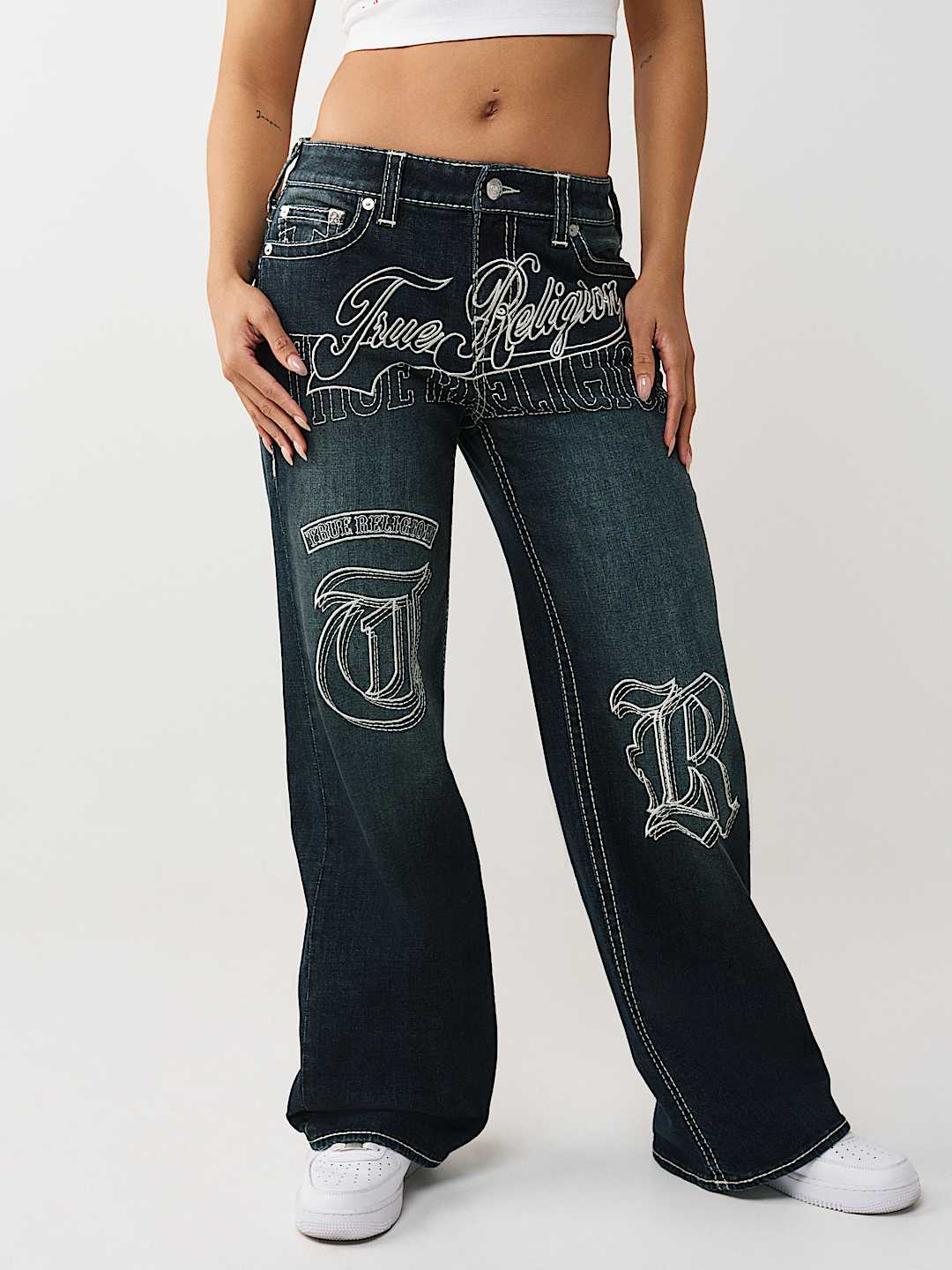 BOBBI MID RISE EMBROIDERED BIG T BAGGY JEAN, image 3