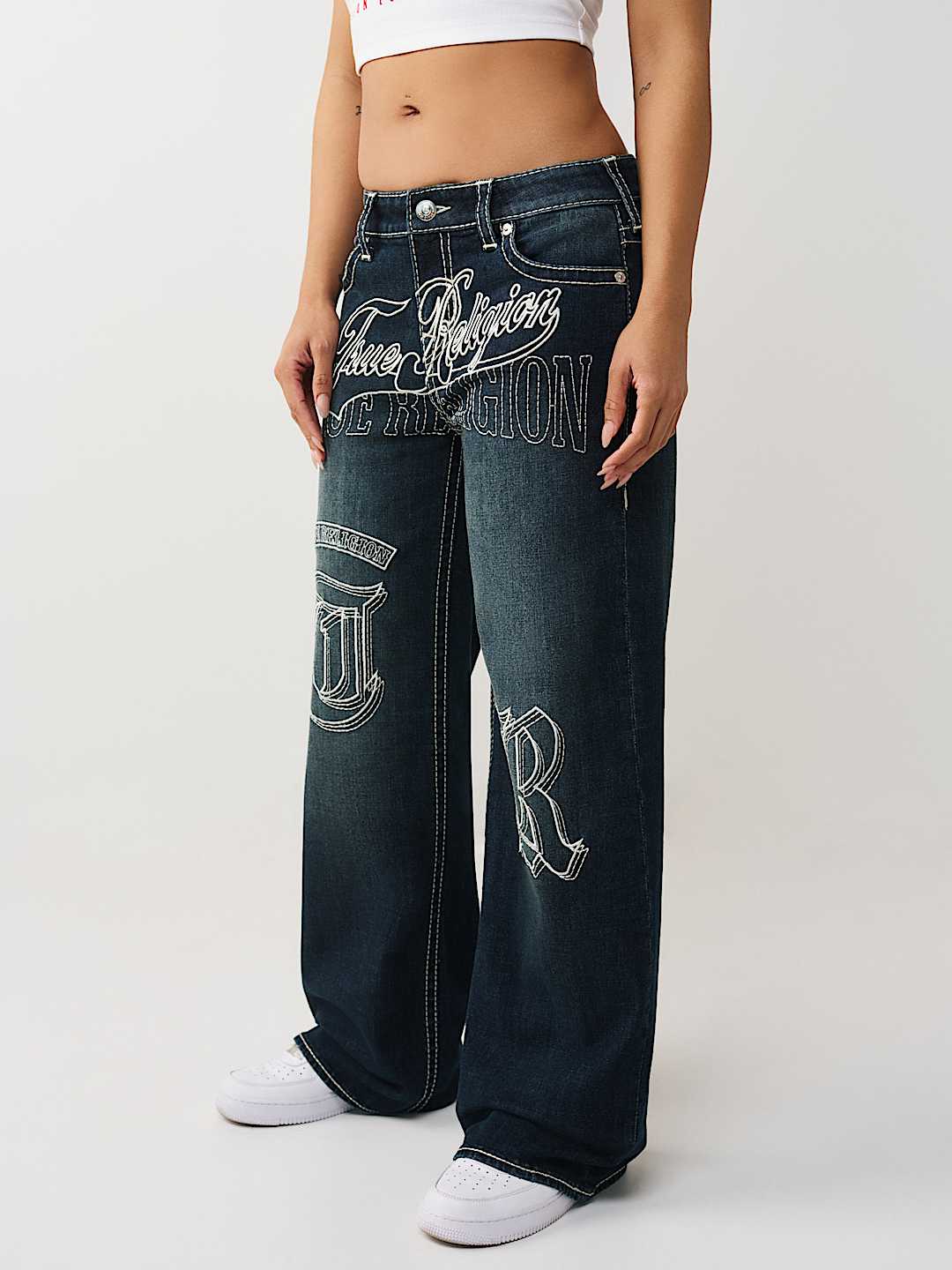 BOBBI MID RISE EMBROIDERED BIG T BAGGY JEAN, image 6