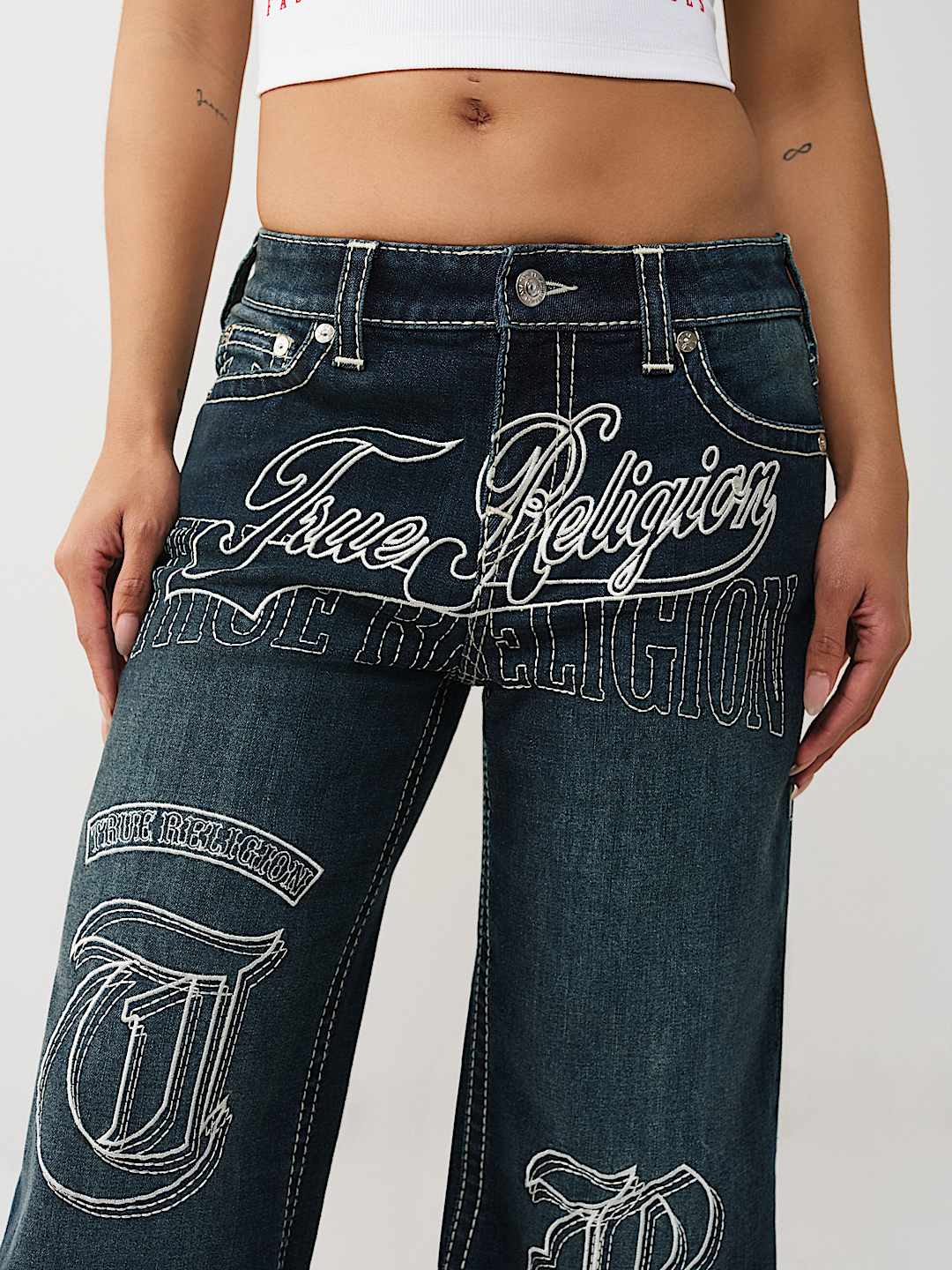 BOBBI MID RISE EMBROIDERED BIG T BAGGY JEAN, image 7