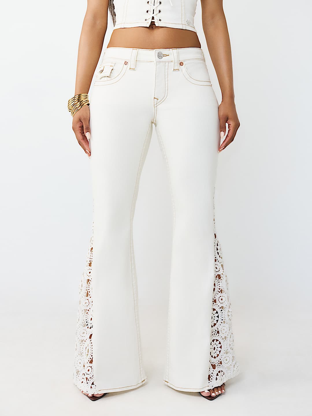 CROCHET MID RISE FLAP FLARE JEAN, image 3