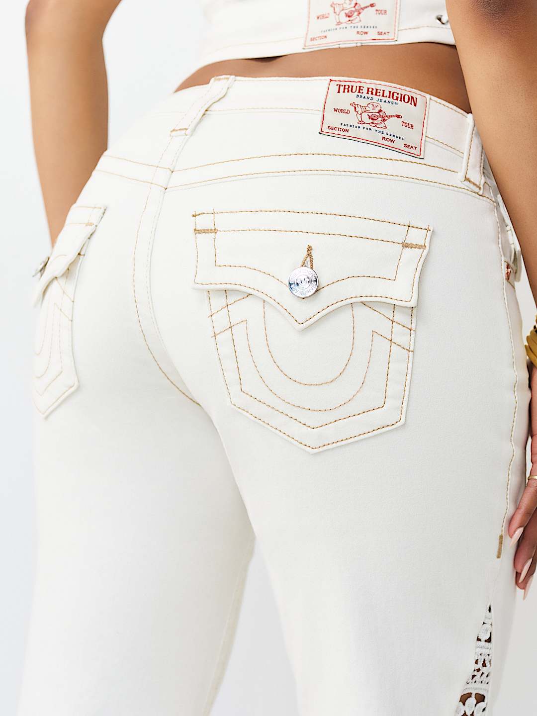 CROCHET MID RISE FLAP FLARE JEAN, image 6