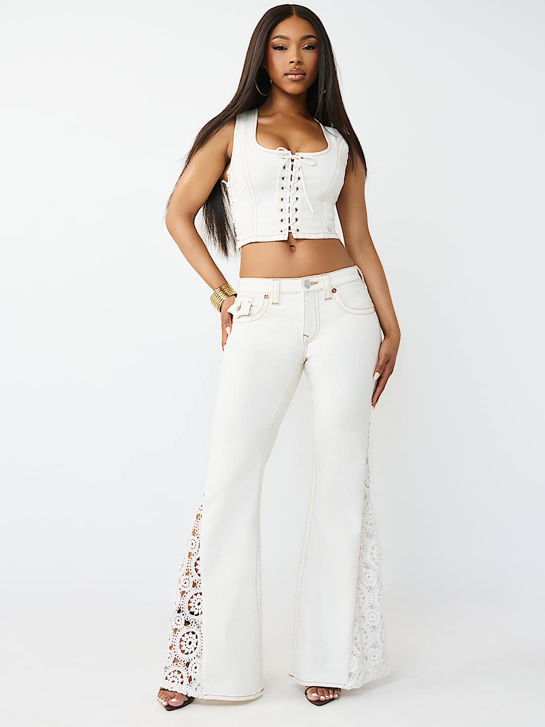 CROCHET MID RISE FLAP FLARE JEAN, image 8