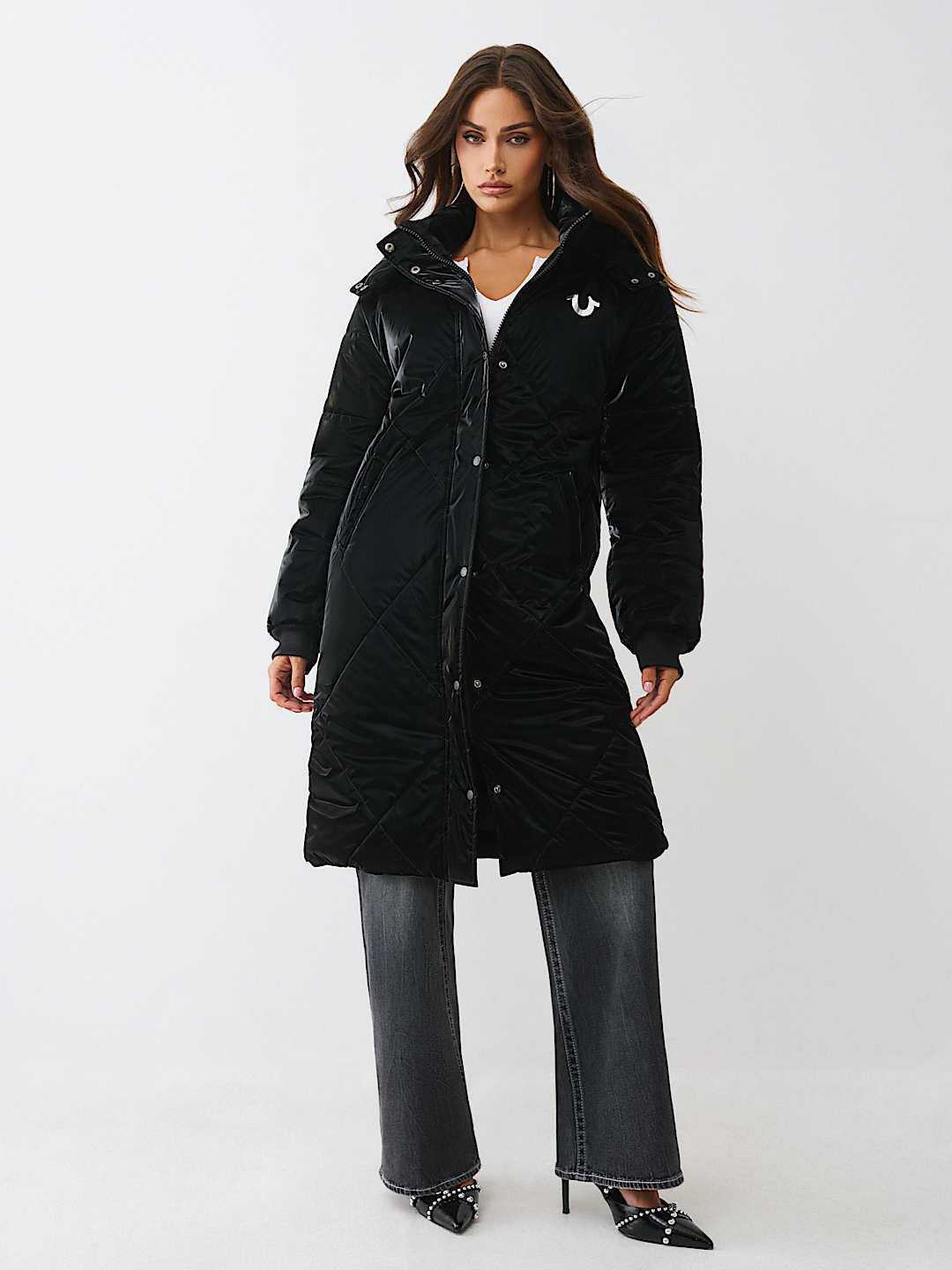 HIGH-SHINE METALLIC LONG PUFFER JACKET, image 3