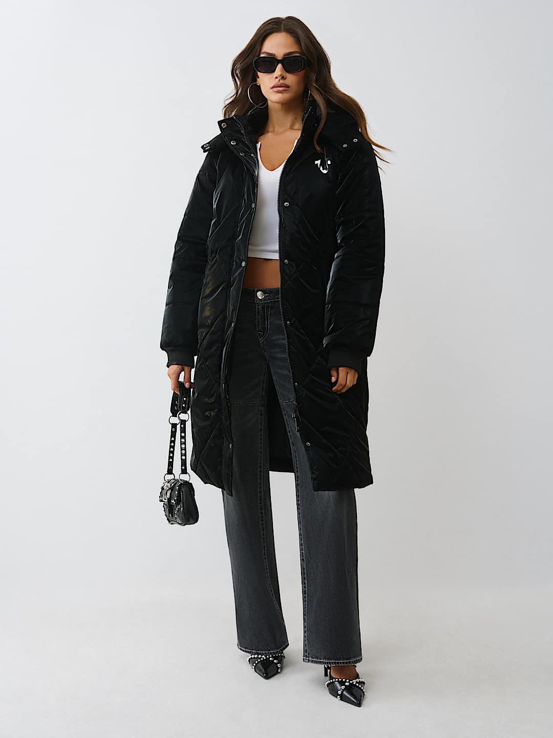 HIGH-SHINE METALLIC LONG PUFFER JACKET, image 1