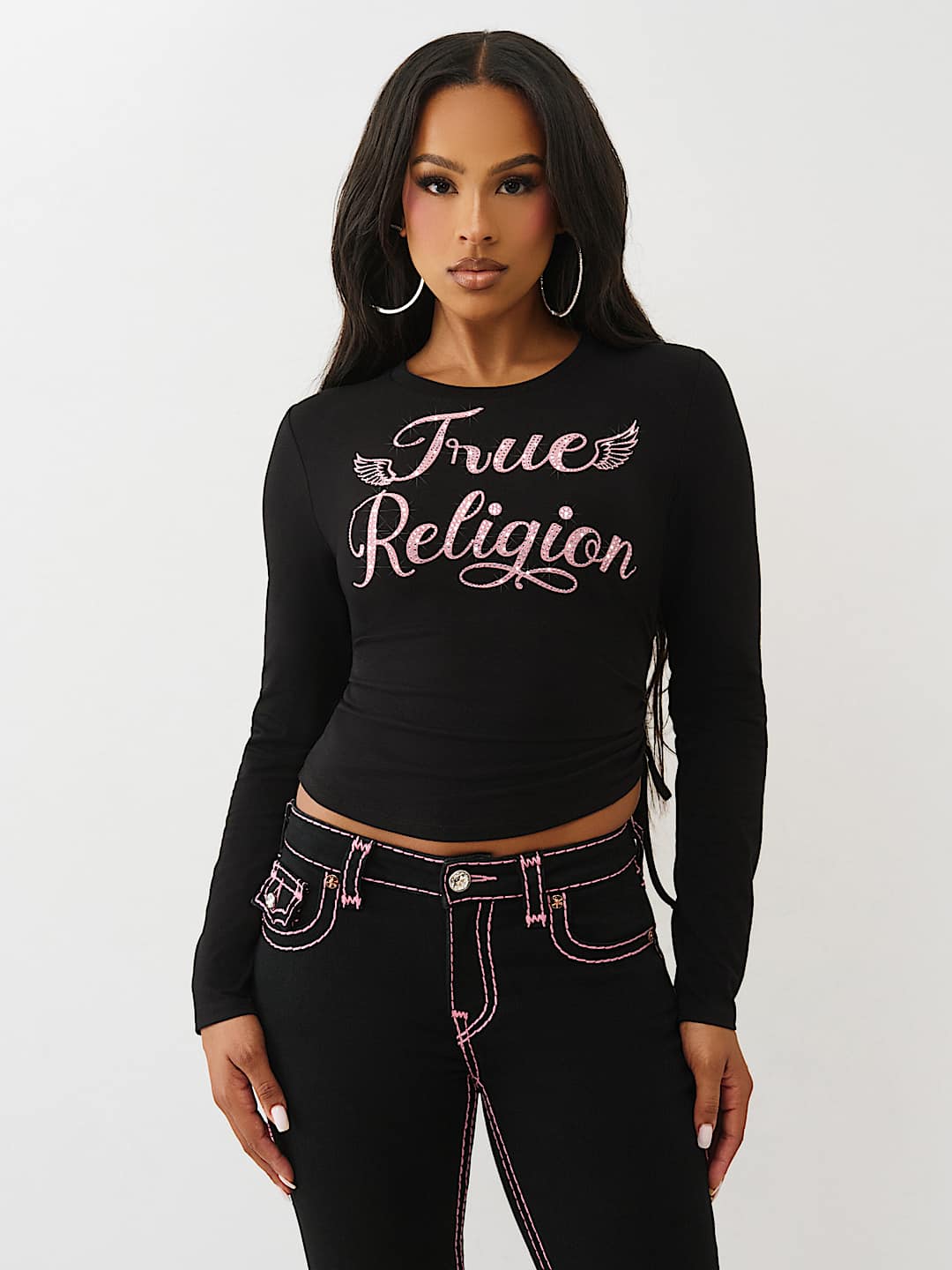 CRYSTAL SIDE RUCHED BABY LONG SLEEVE TEE , image 2