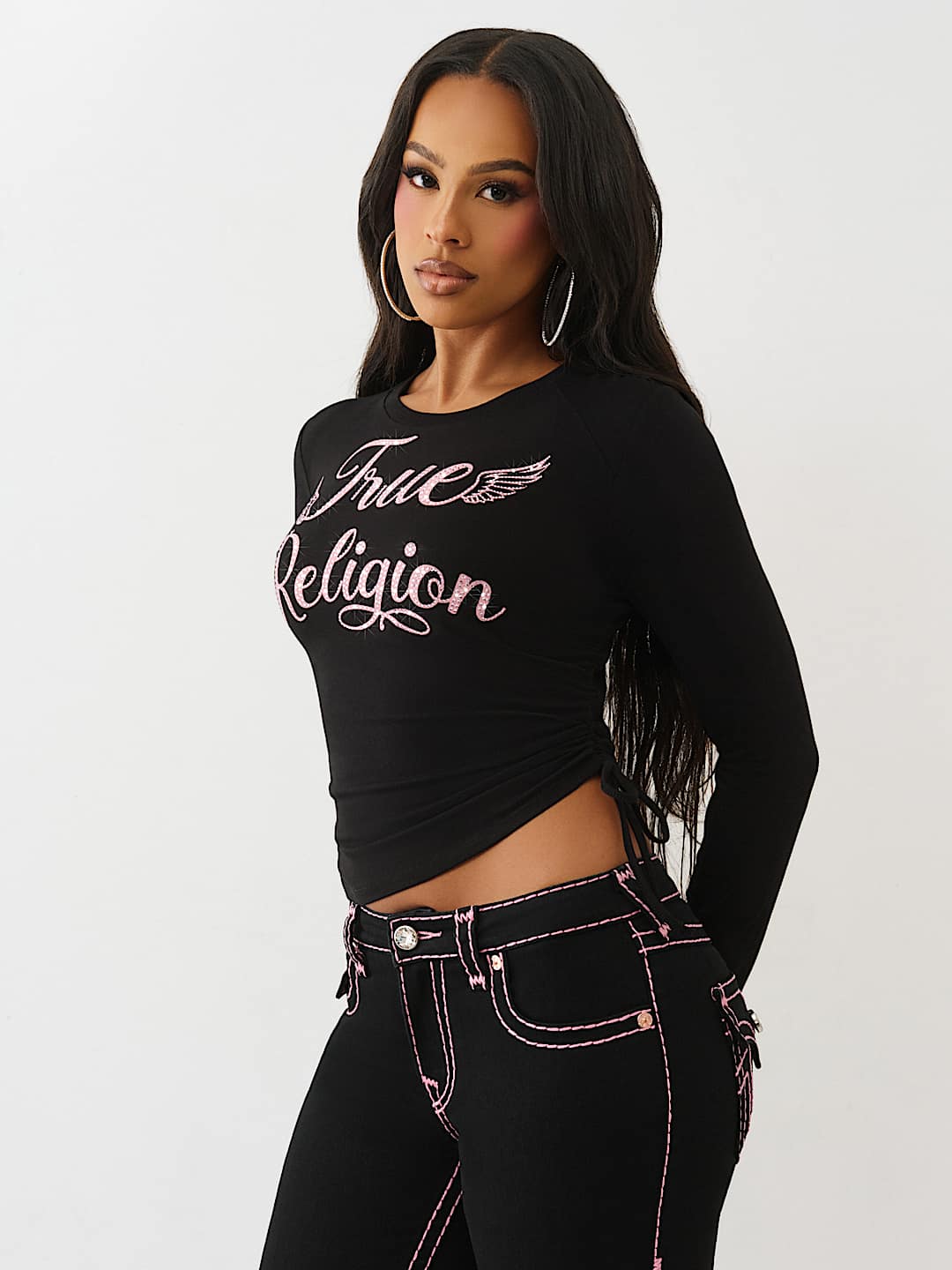 CRYSTAL SIDE RUCHED BABY LONG SLEEVE TEE , image 4