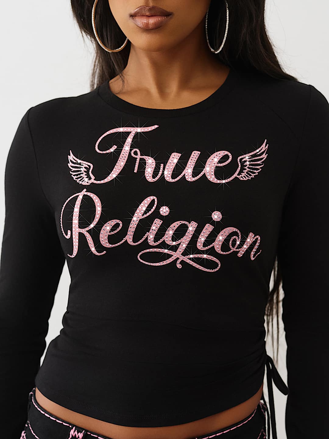 CRYSTAL SIDE RUCHED BABY LONG SLEEVE TEE , image 1