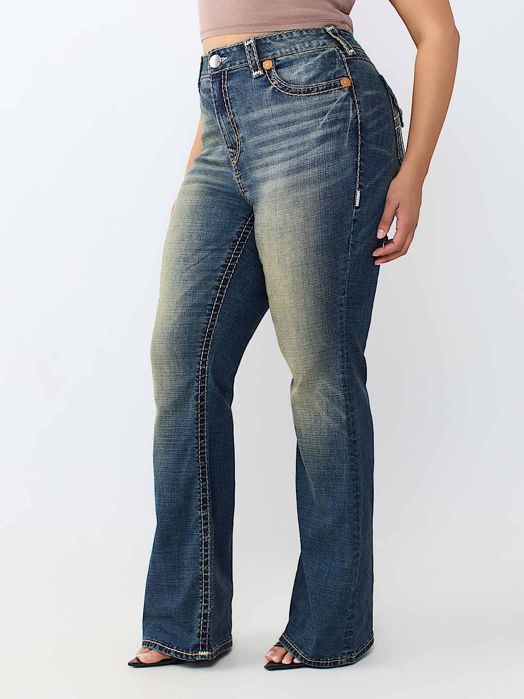 PLUS BECCA MID RISE SUPER T FLAP BOOTCUT JEAN