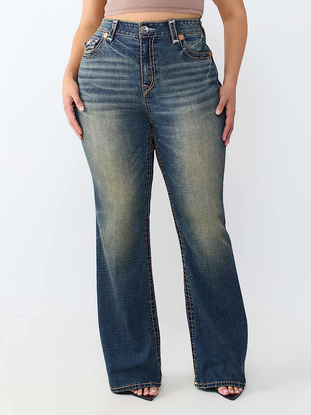 PLUS BECCA MID RISE SUPER T FLAP BOOTCUT JEAN
