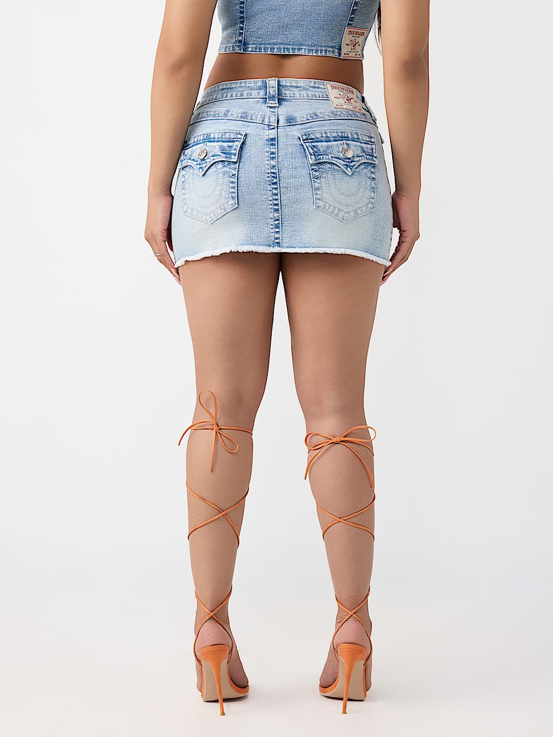 SADIE MID RISE FLAP MINI DENIM SKIRT , image 7