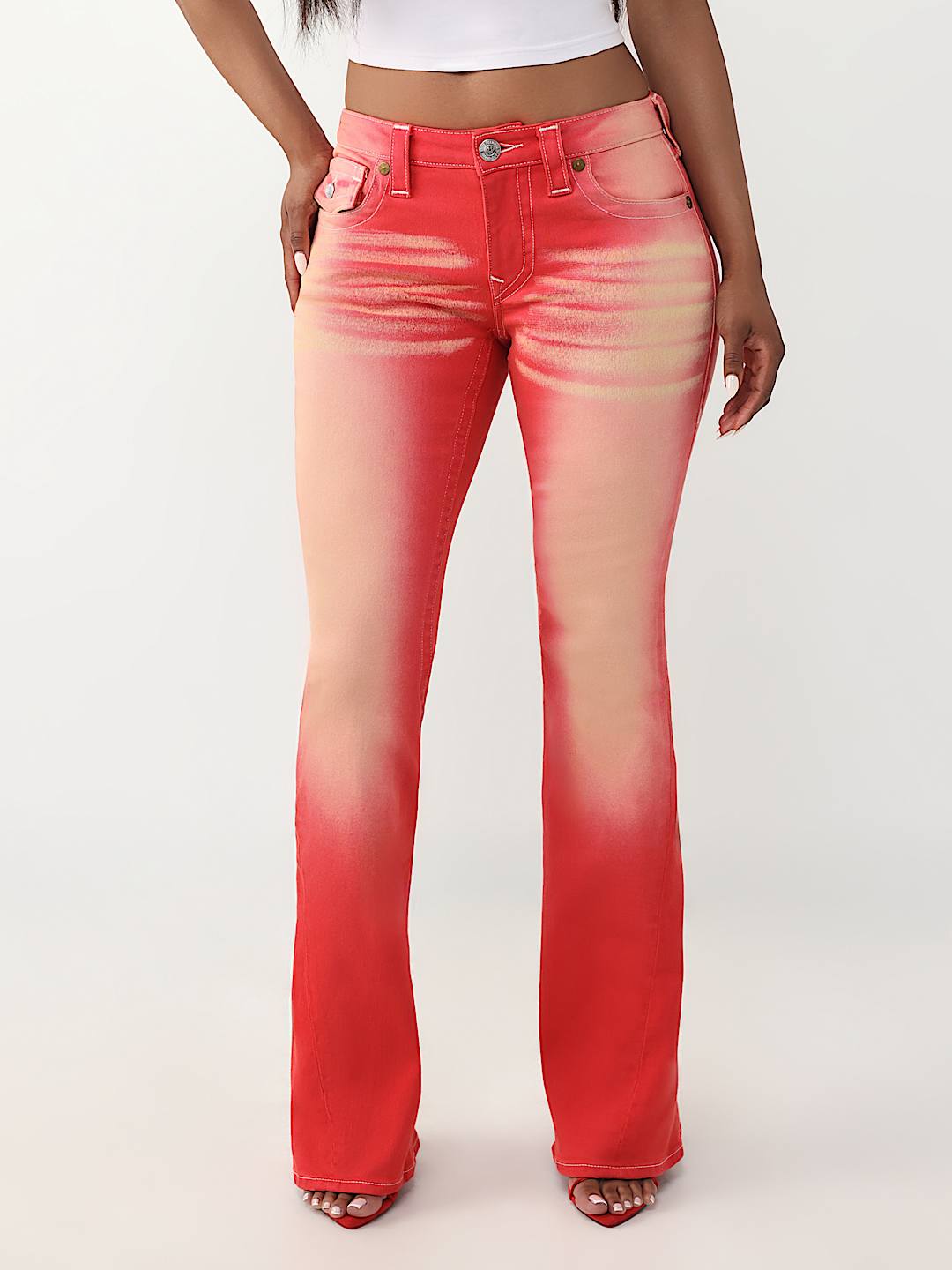 JEANS JOEY ACAMPANADOS DE TIRO MEDIO CON SOLAPA ROSA, image 1