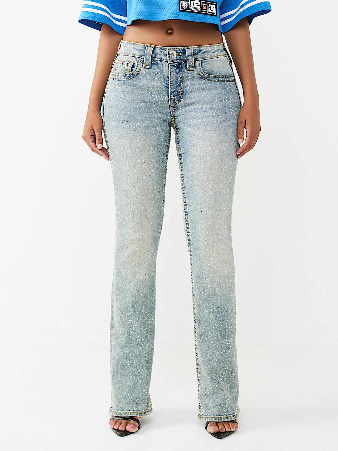 BECCA MID RISE BIG T CRYSTAL BOOTCUT JEAN, image 2