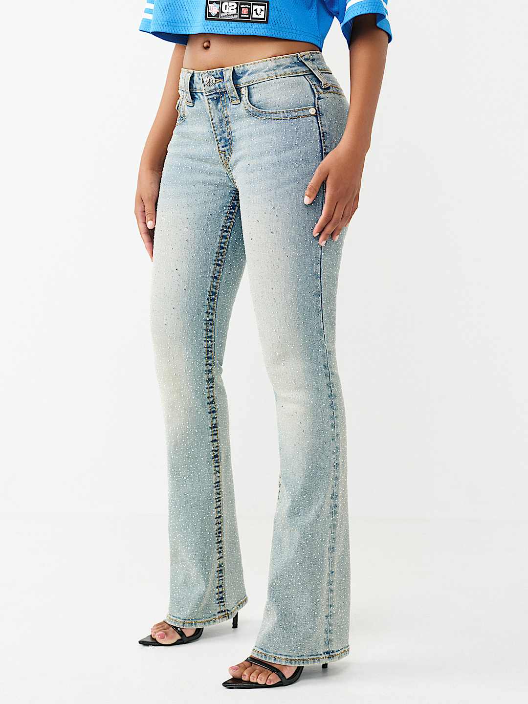 BECCA MID RISE BIG T CRYSTAL BOOTCUT JEAN, image 4