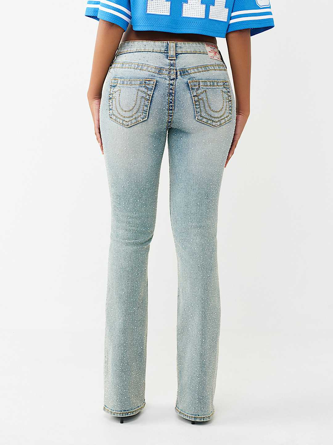 BECCA MID RISE BIG T CRYSTAL BOOTCUT JEAN, image 5