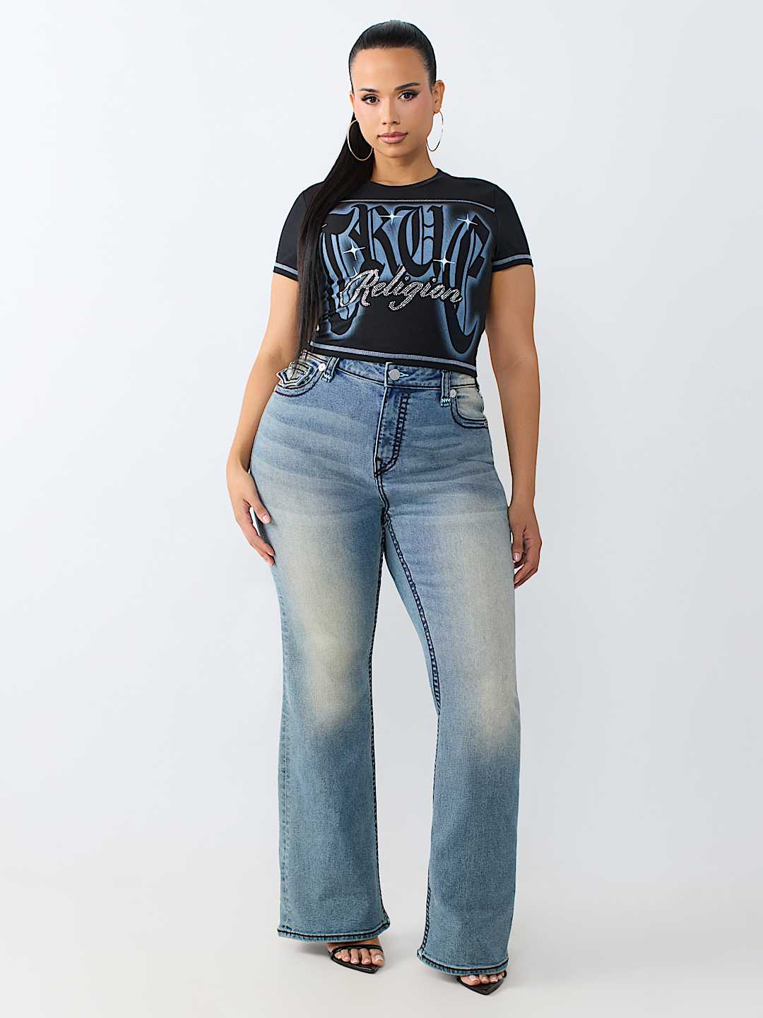 PLUS BECCA MID RISE SUPER T FLAP BOOTCUT JEAN