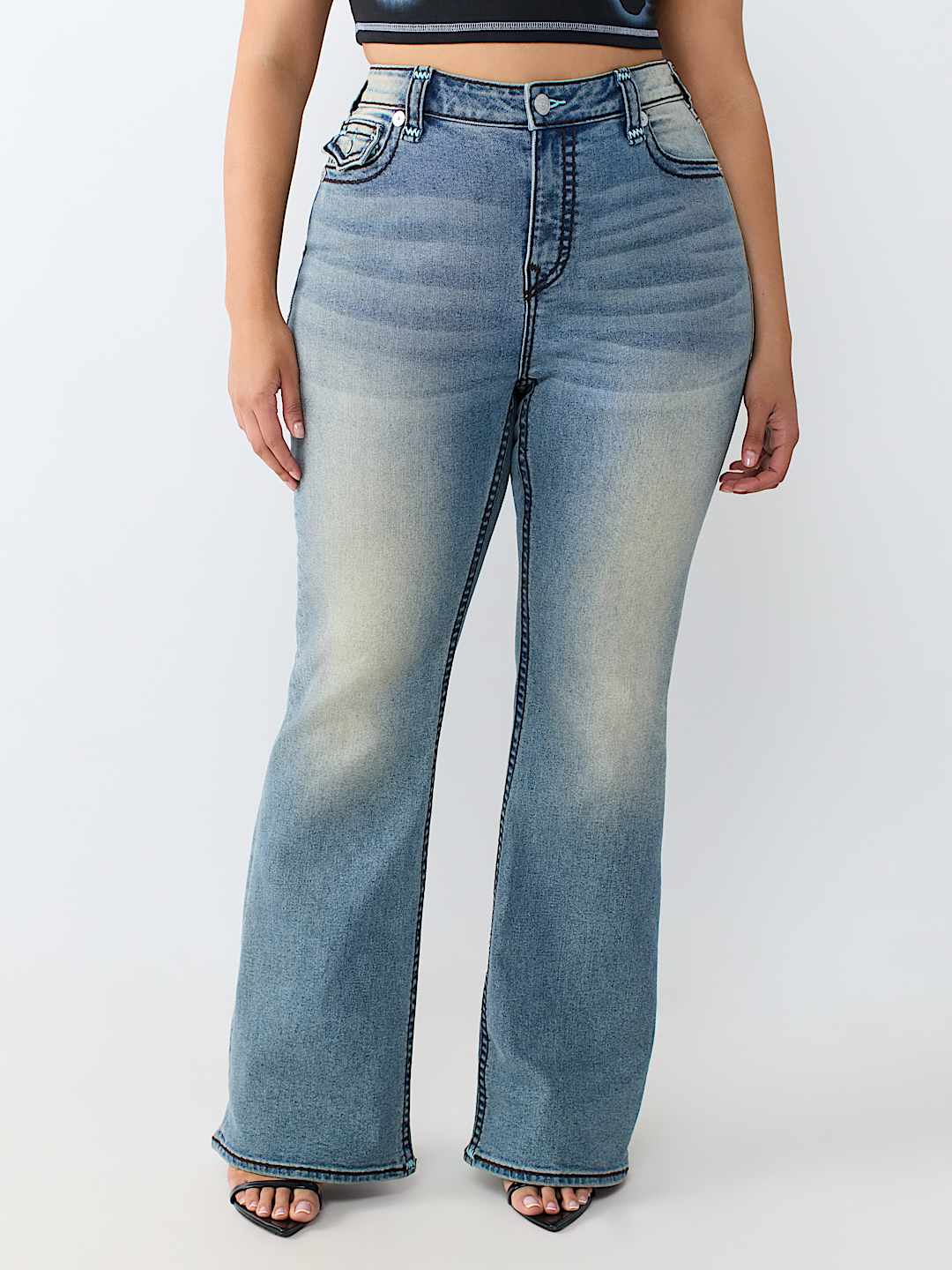 PLUS BECCA MID RISE SUPER T FLAP BOOTCUT JEAN