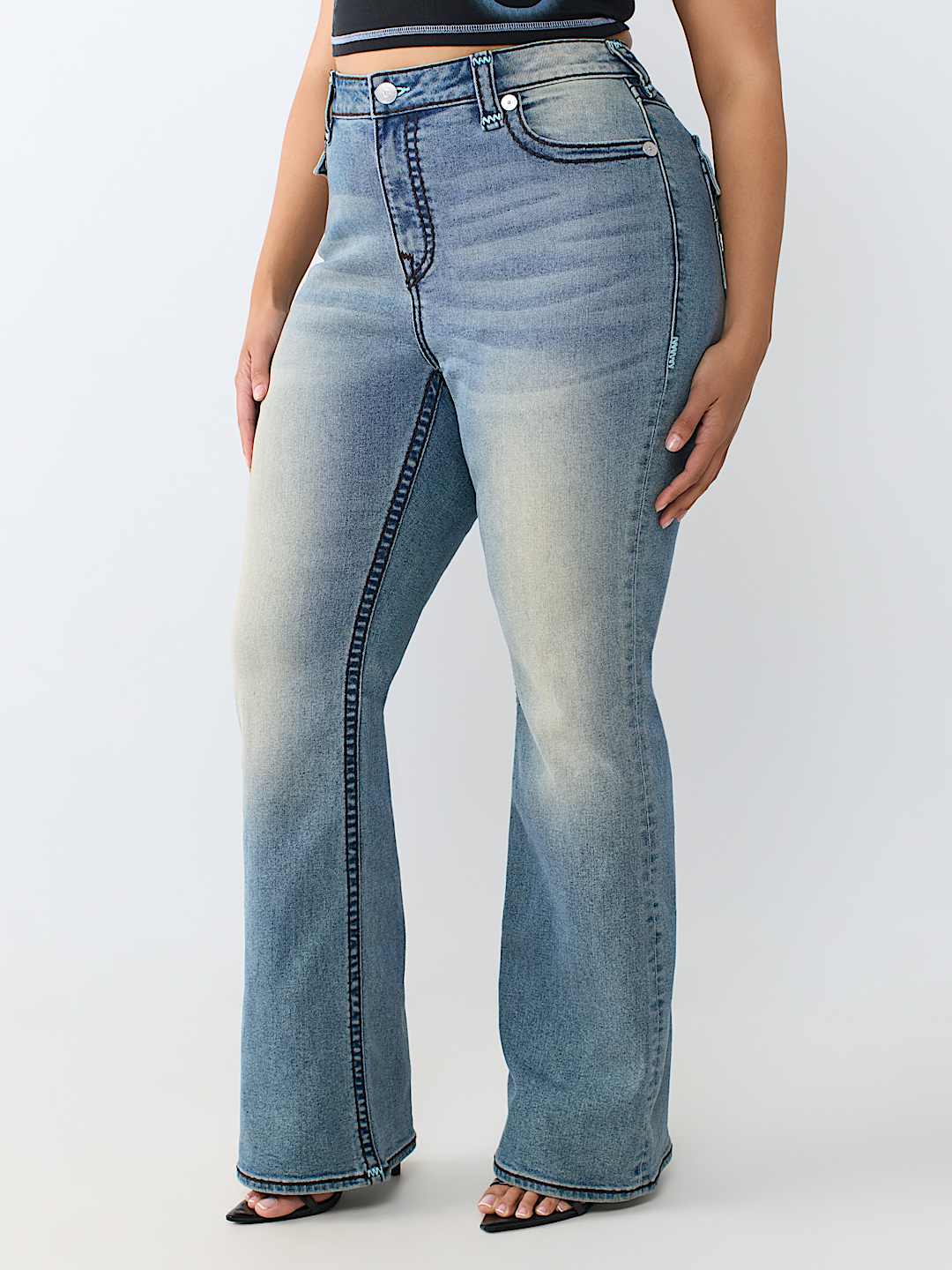 PLUS BECCA MID RISE SUPER T FLAP BOOTCUT JEAN