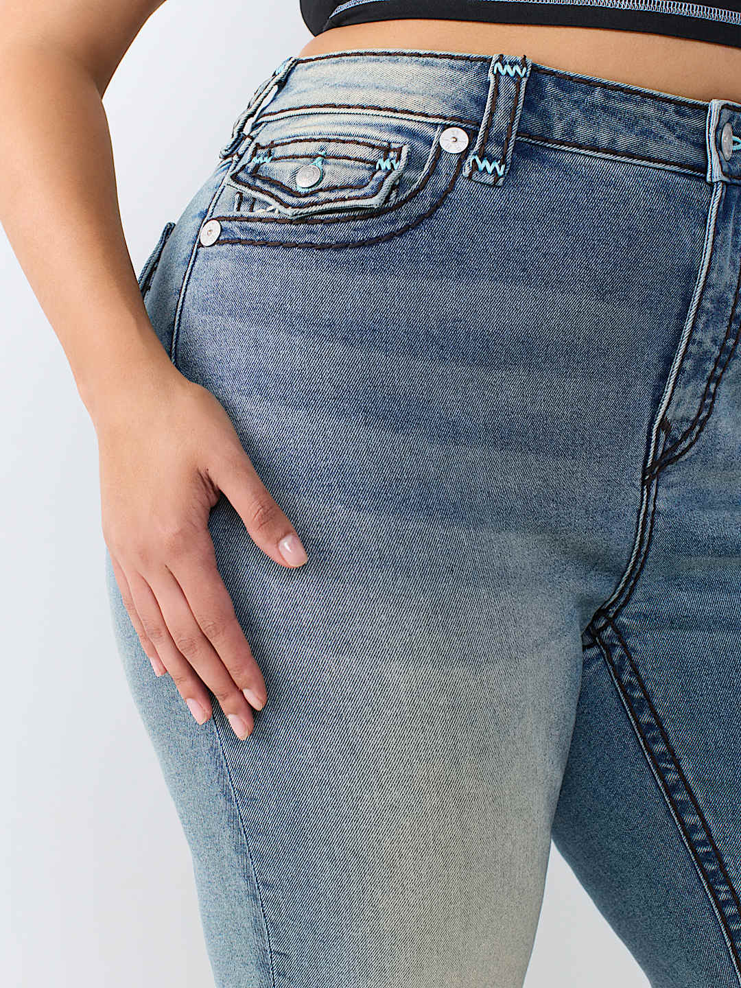 PLUS BECCA MID RISE SUPER T FLAP BOOTCUT JEAN
