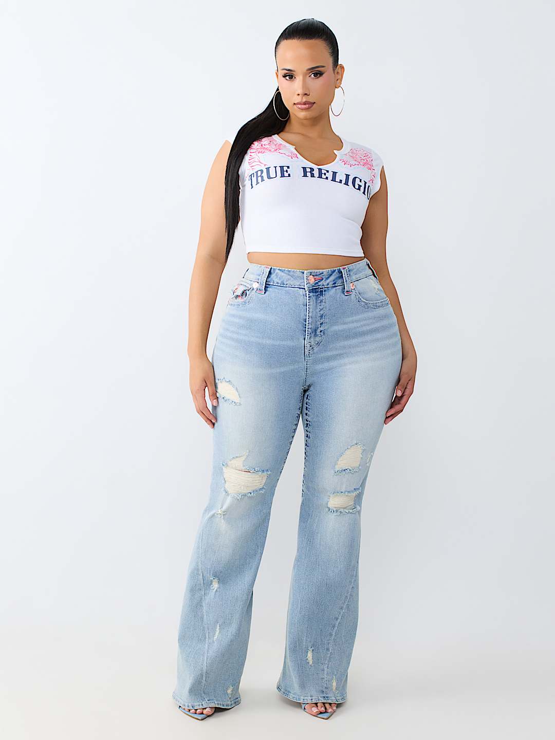PLUS JOEY MID RISE BIG T FLAP FLARE JEAN