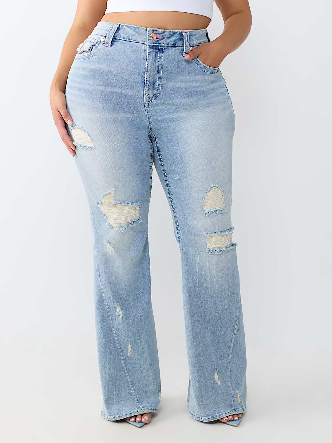 PLUS JOEY MID RISE BIG T FLAP FLARE JEAN