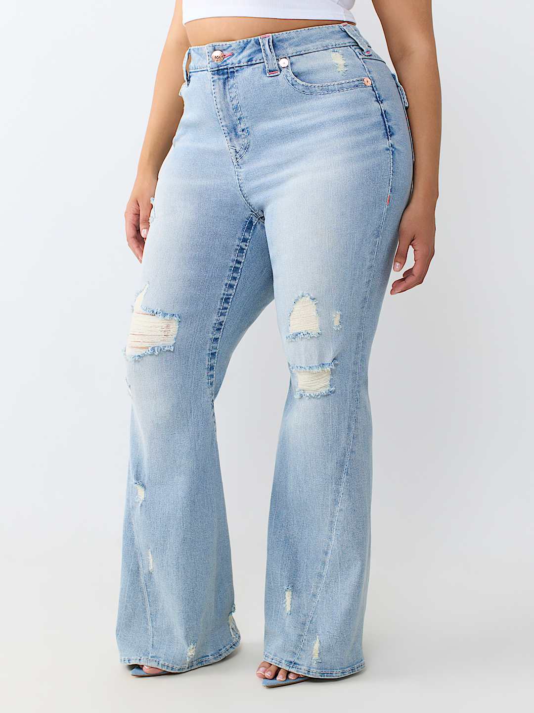 PLUS JOEY MID RISE BIG T FLAP FLARE JEAN