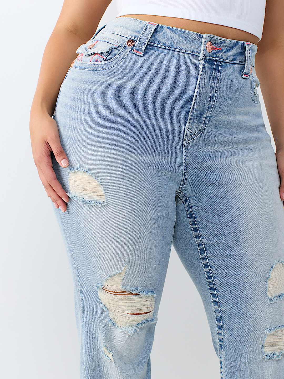 PLUS JOEY MID RISE BIG T FLAP FLARE JEAN