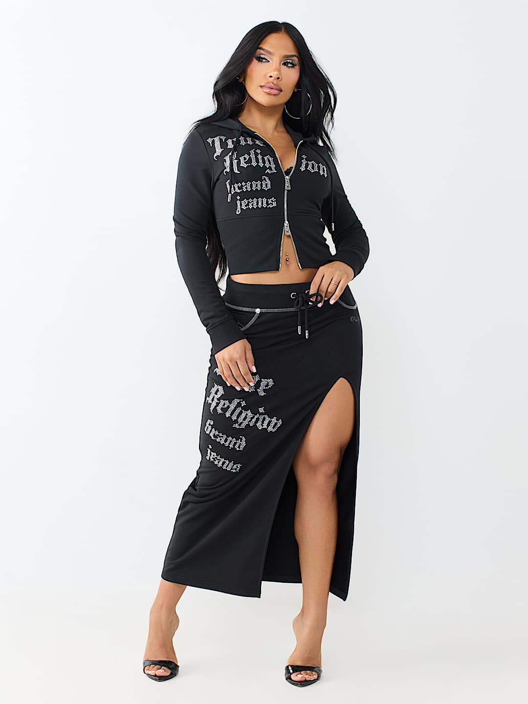 CRYSTAL CONTRAST STITCH MIDI SKIRT