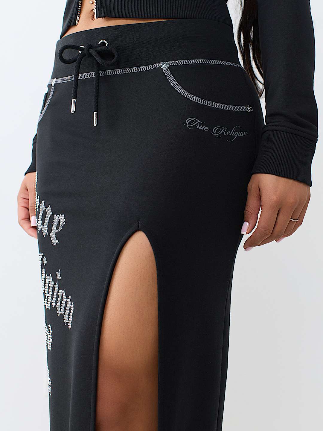 CRYSTAL CONTRAST STITCH MIDI SKIRT