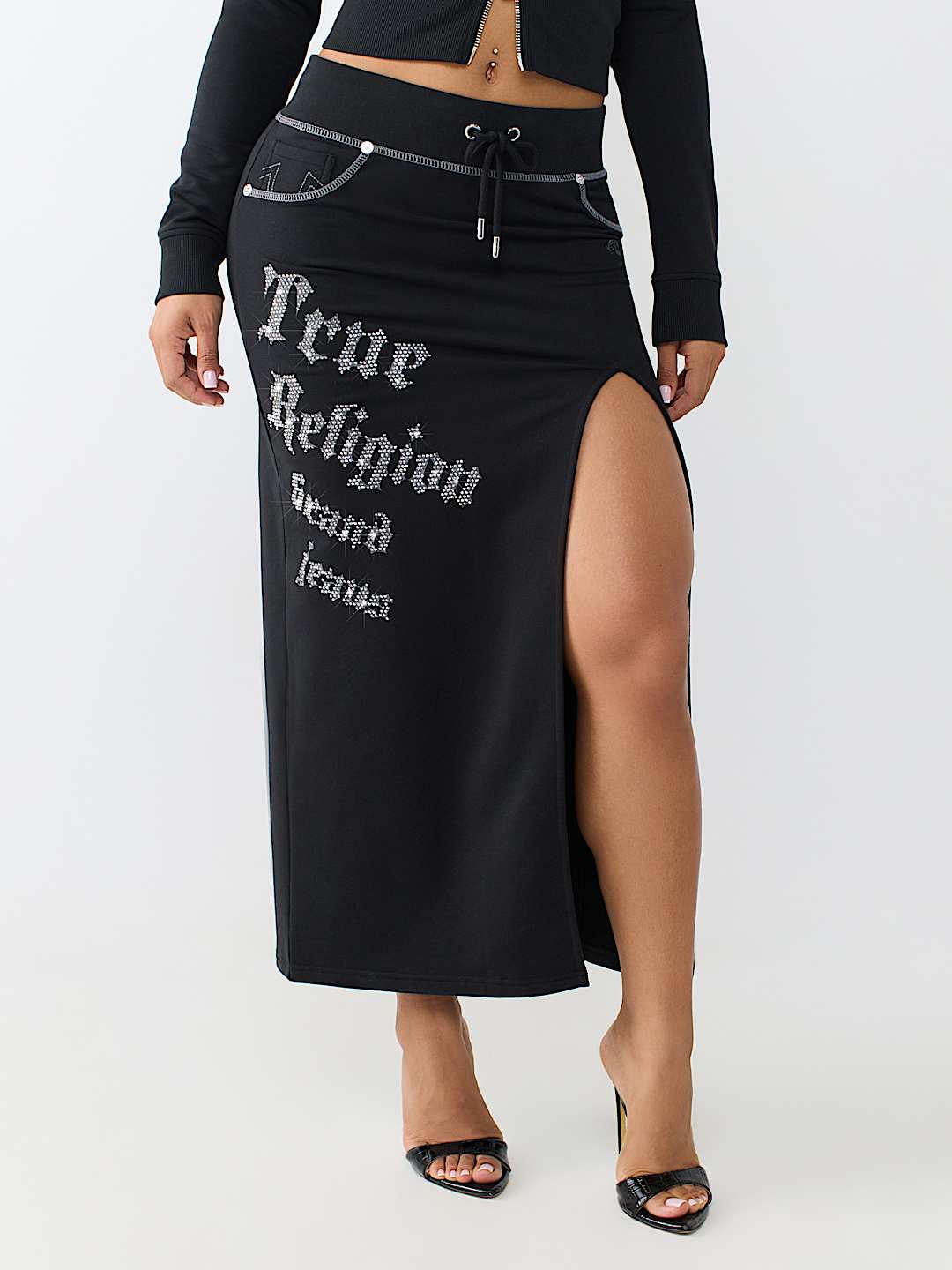 CRYSTAL CONTRAST STITCH MIDI SKIRT