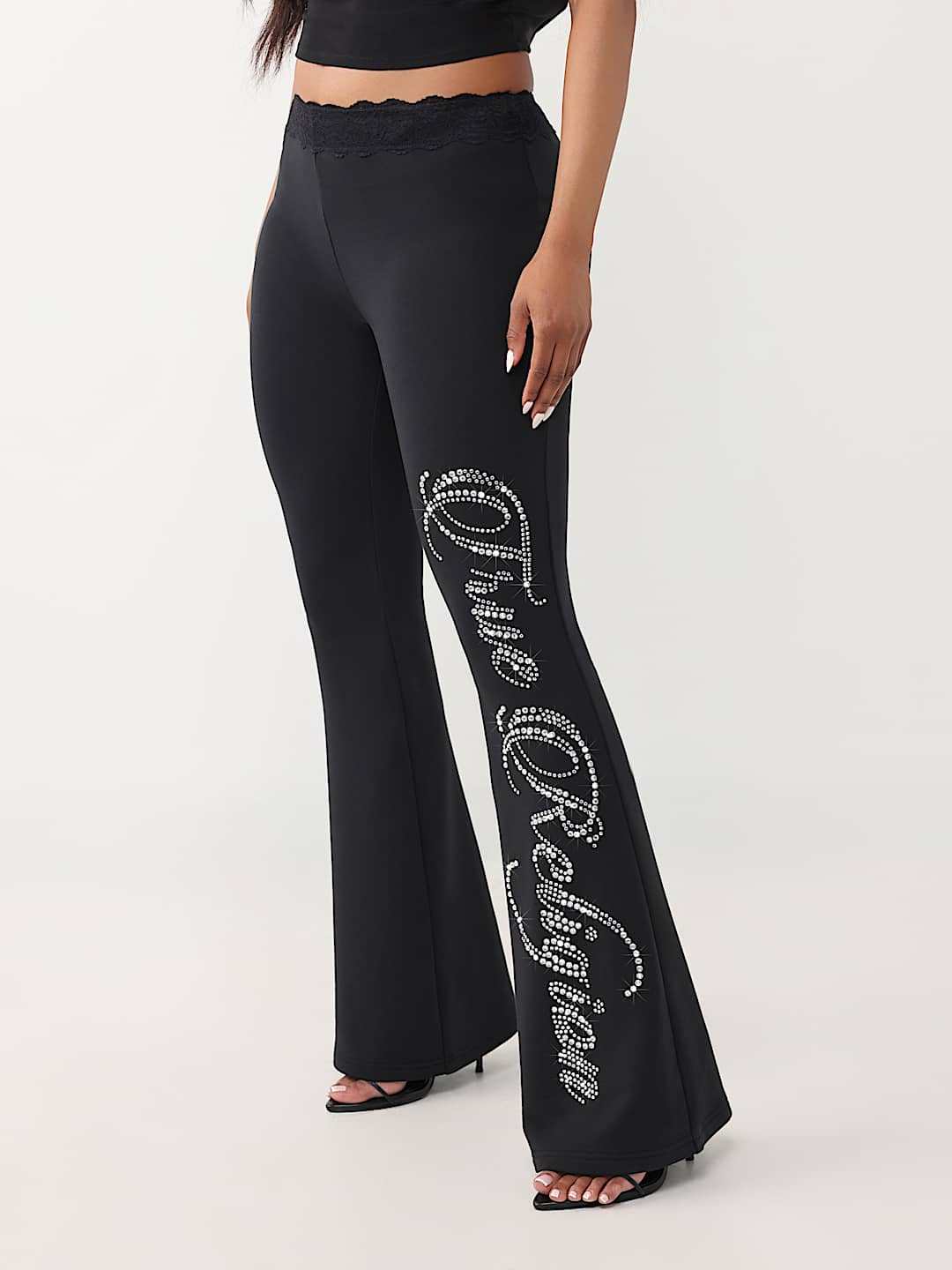 PANTALON COUPE BOTILLON AVEC TAILLE EN DENTELLE ET CRISTAUX, image 1