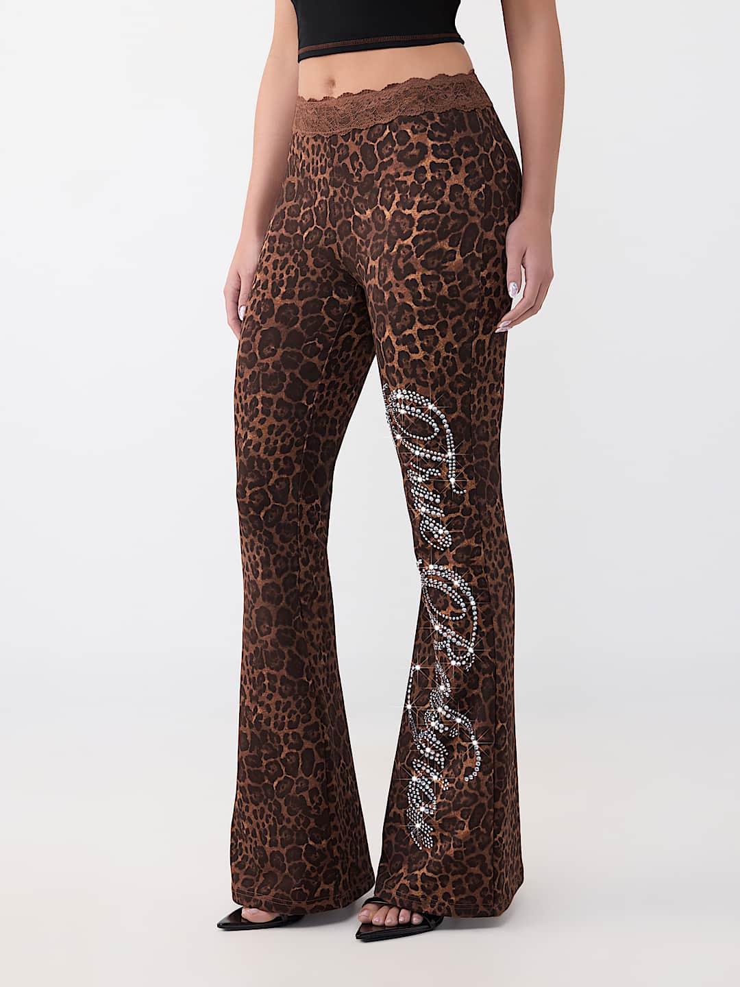 PANTALON COUPE BOTILLON AVEC TAILLE EN DENTELLE ET CRISTAUX, image 3