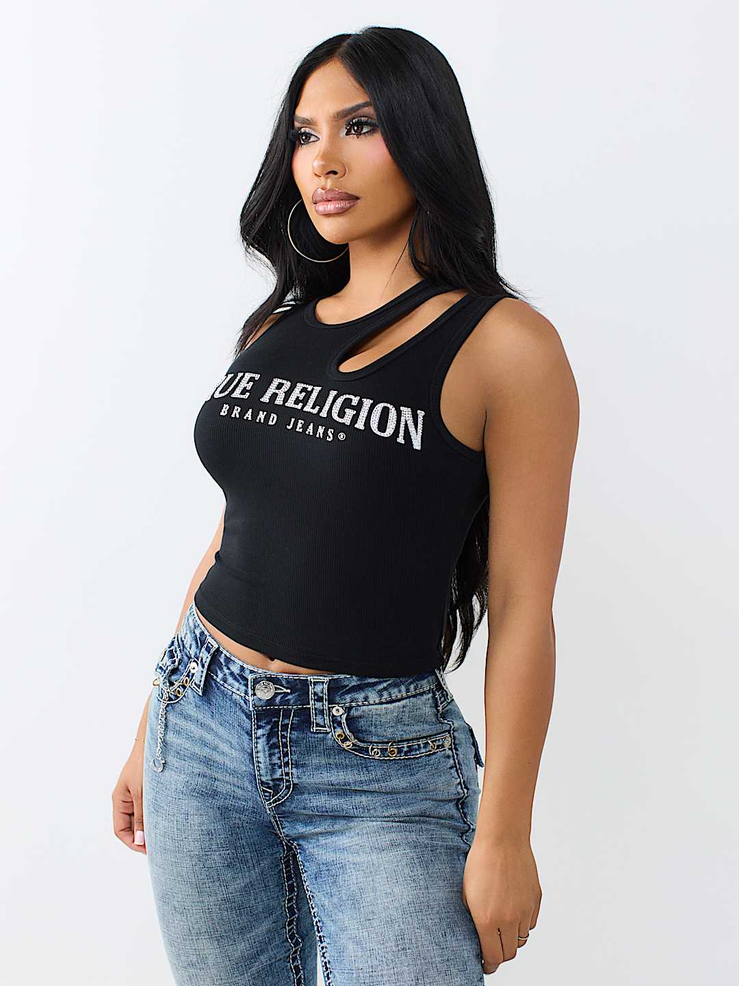 CRYSTAL CUT-OUT RIBBED TOP