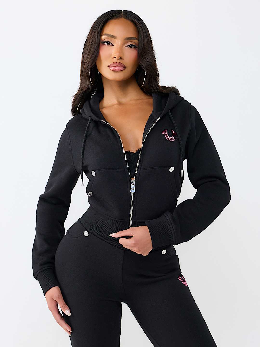 CRYSTAL TIGER SHRUNKEN ZIP HOODIE