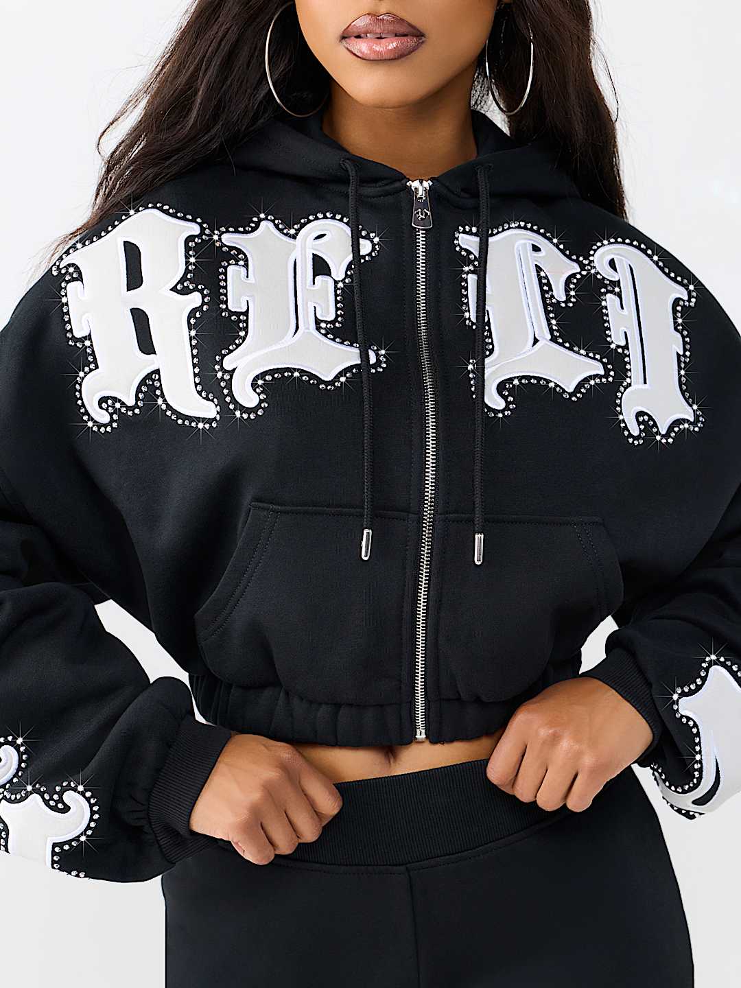 CRYSTAL RELAXED GIRLFRIEND ZIP HOODIE