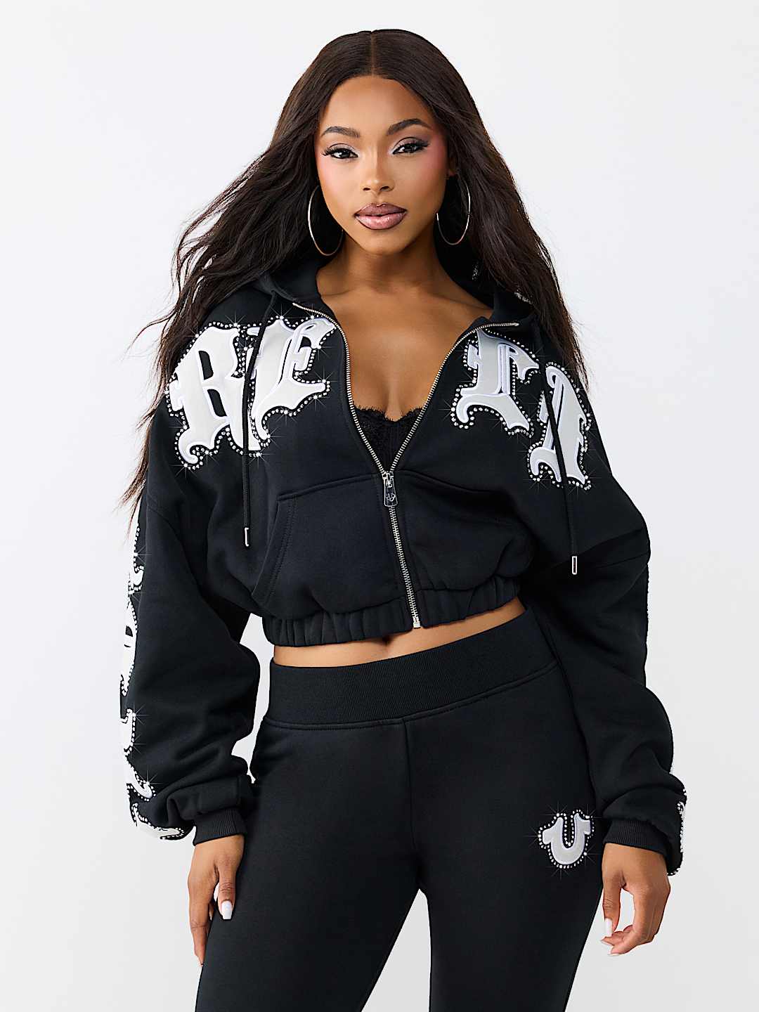 CRYSTAL RELAXED GIRLFRIEND ZIP HOODIE
