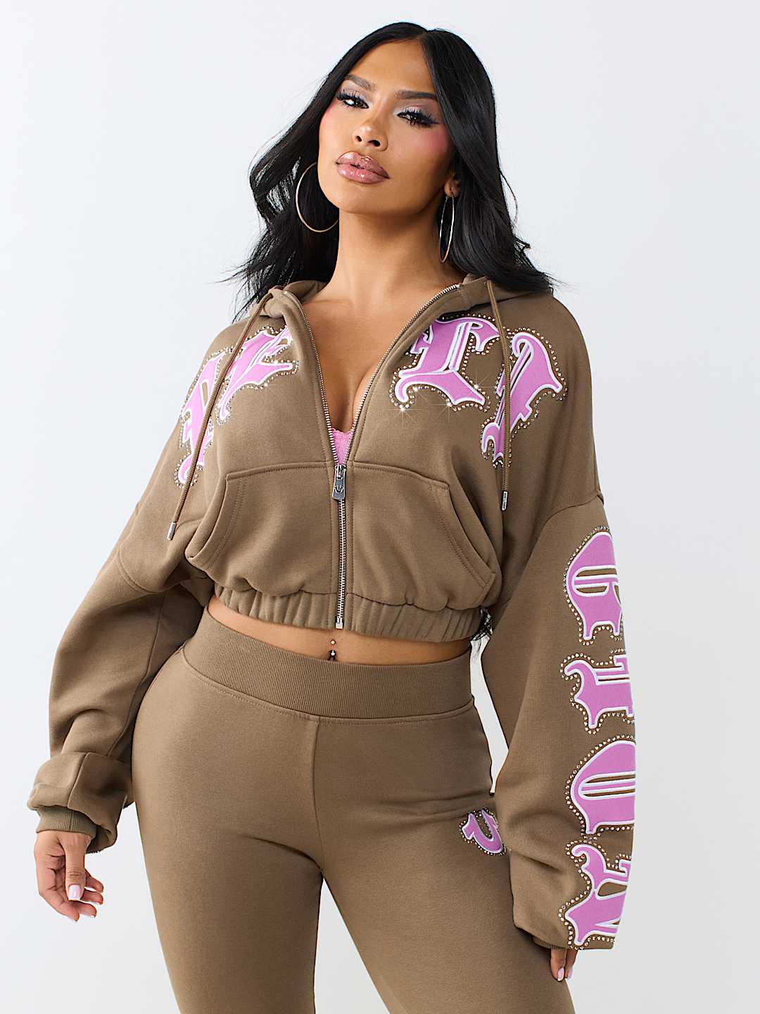 CRYSTAL RELAXED GIRLFRIEND ZIP HOODIE