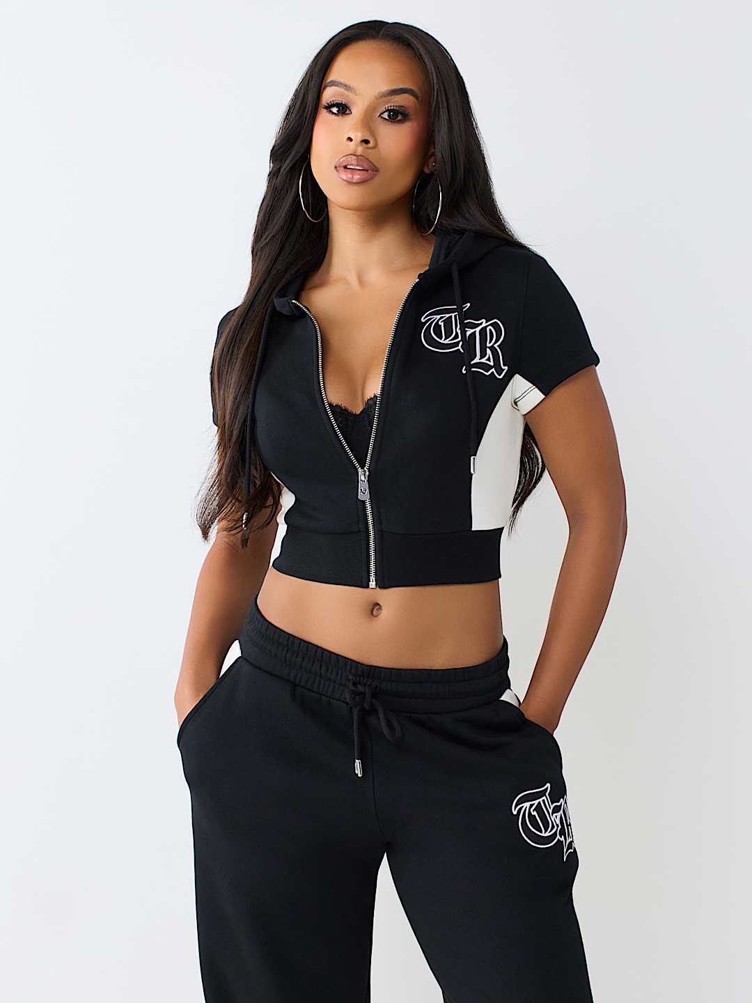 COLOR PANELED ZIP HOODED SHIRT