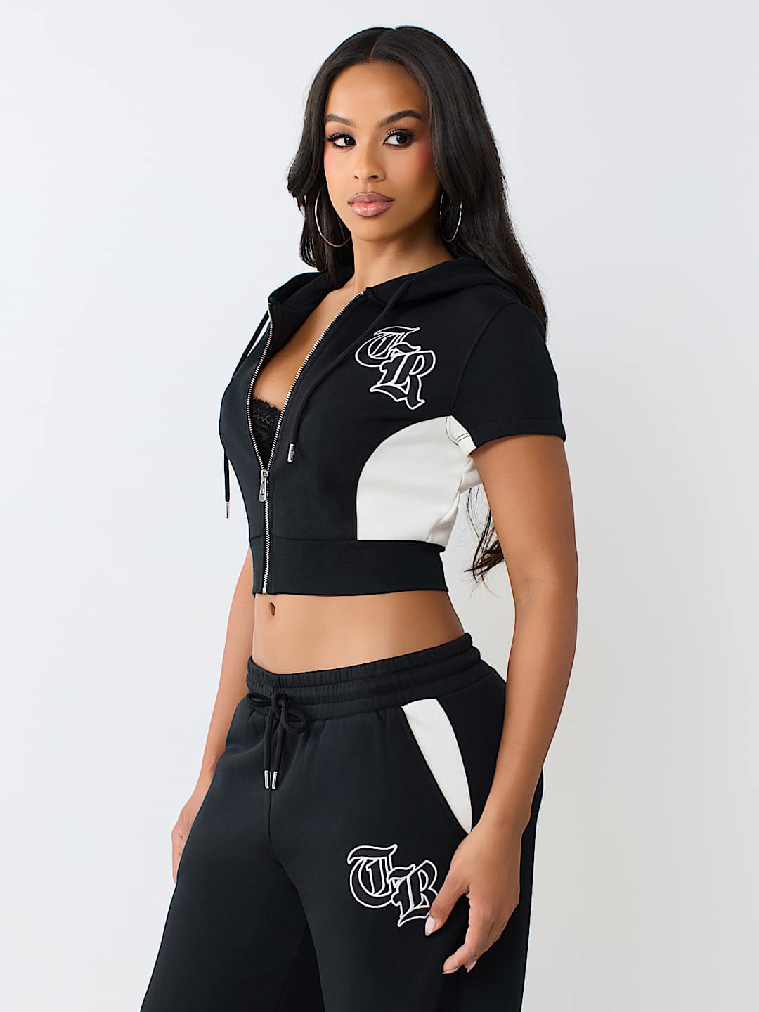 COLOR PANELED ZIP HOODED SHIRT