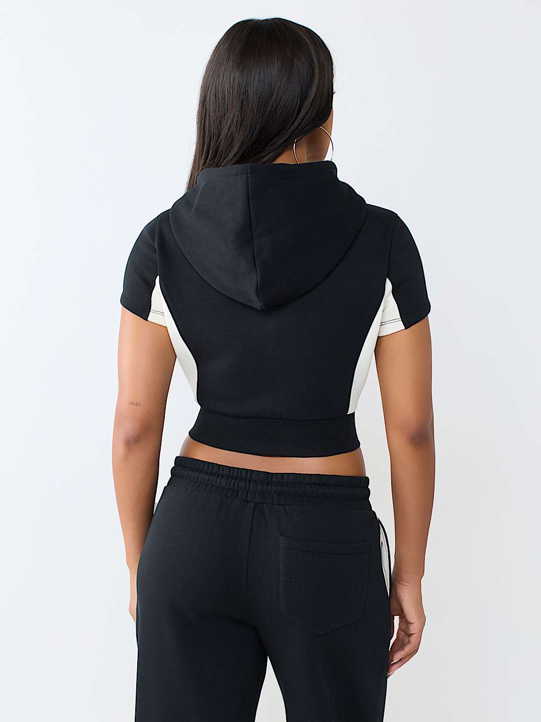 COLOR PANELED ZIP HOODED SHIRT