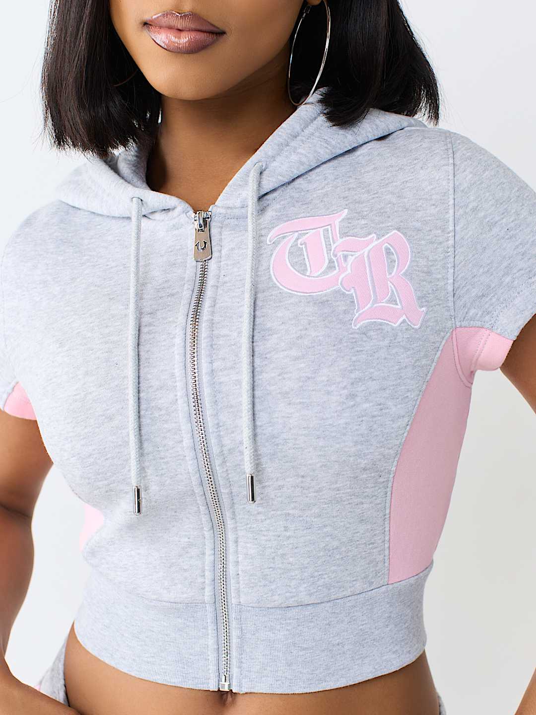 COLOR PANELED ZIP HOODED SHIRT