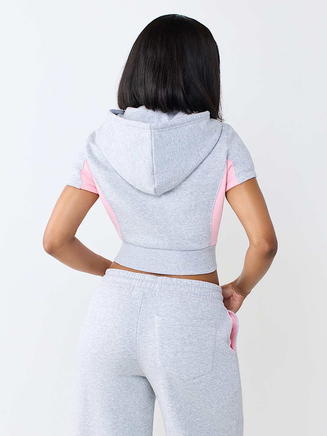 COLOR PANELED ZIP HOODED SHIRT