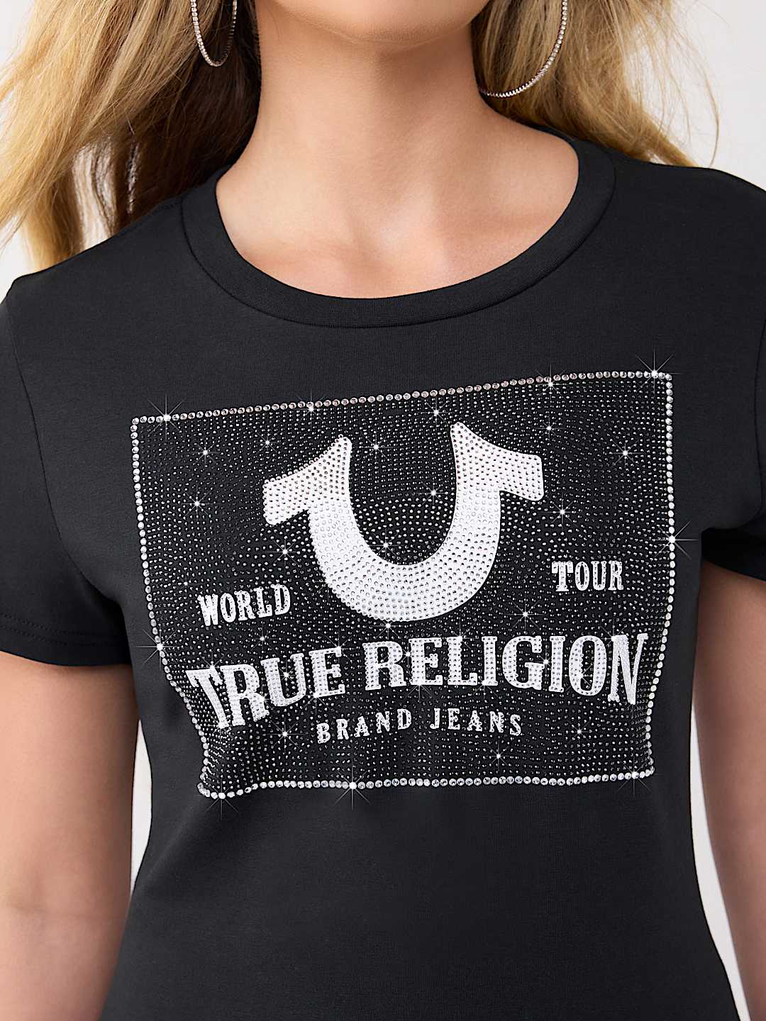 T-SHIRT &Agrave; COL RAS DU COU CLASSIQUE AVEC LOGO EN CRISTAUX, image 1