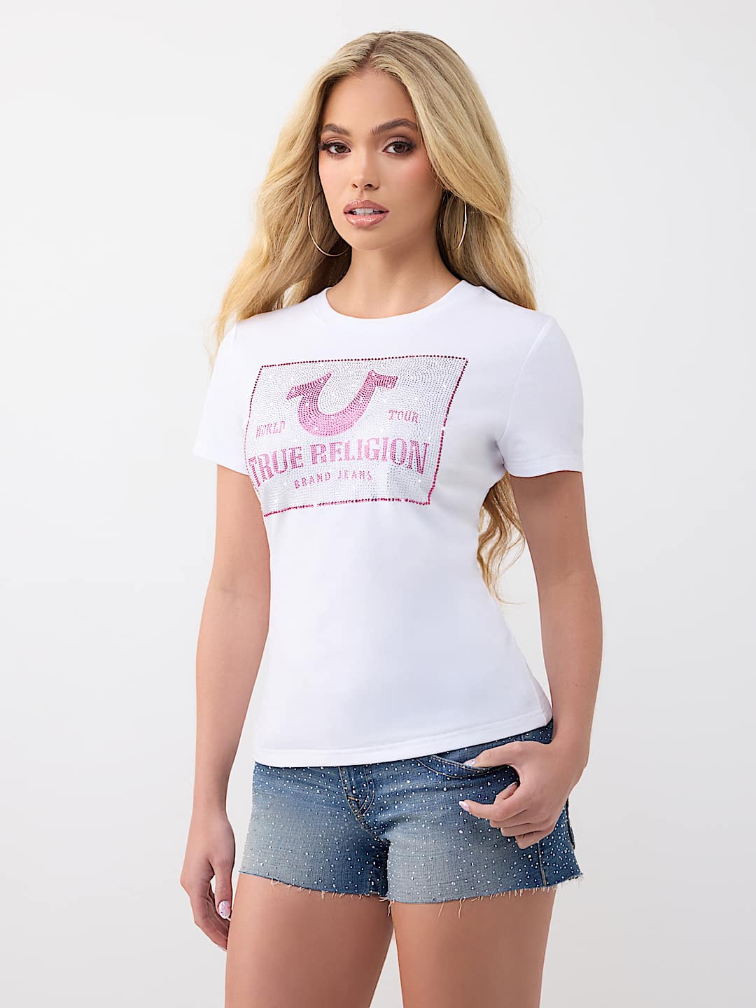 T-SHIRT &Agrave; COL RAS DU COU CLASSIQUE AVEC LOGO EN CRISTAUX, image 4