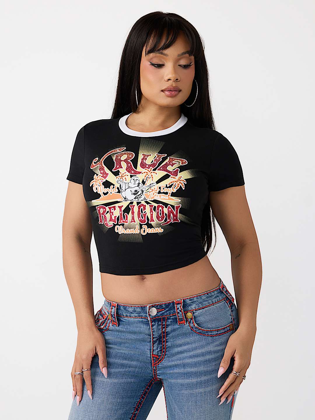 CAMISETA CORTA CL&Aacute;SICA CON CRISTALES, image 2
