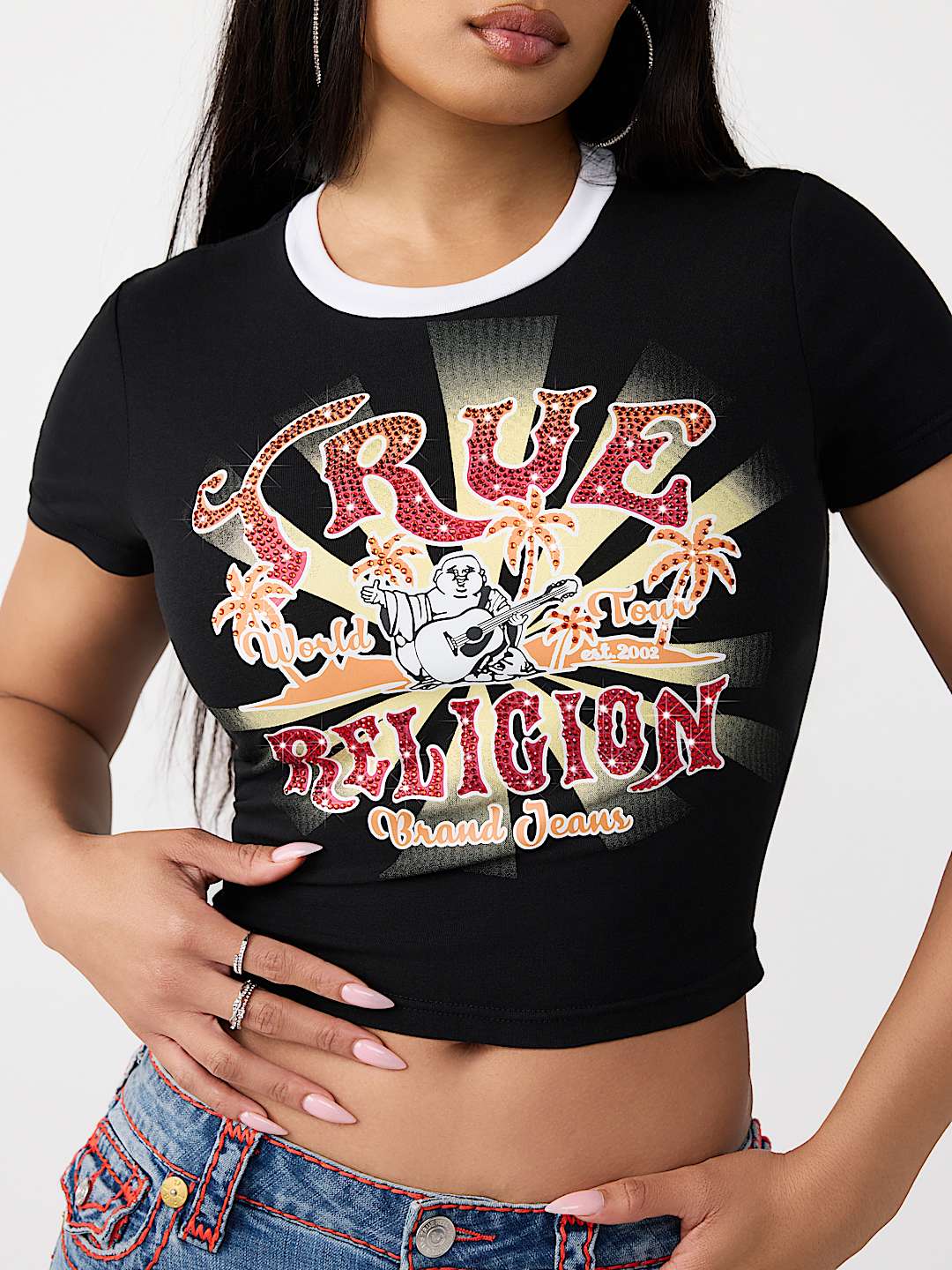 CAMISETA CORTA CL&Aacute;SICA CON CRISTALES, image 1